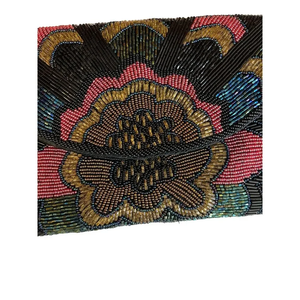 Black Beaded Floral Burst Clutch Bag